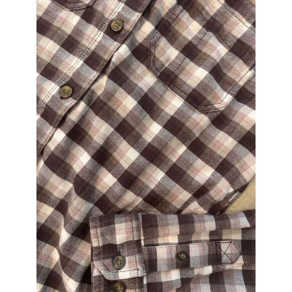 Carhartt Women's Tan Plaid Rugged Flex Hamilton Flannel Shirt S Small 4 6 - Picture 3 of 3